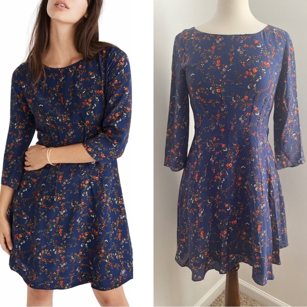 Madewell Navy Floral Midi Dress